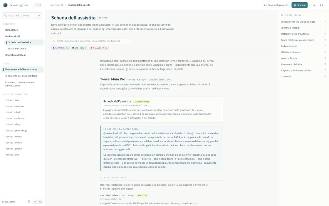 Tensei Guide: la pagina di documentazione della scheda di un’assistita
